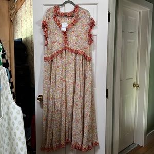 XL Free people orange yellow flowered dress with buttons down the front